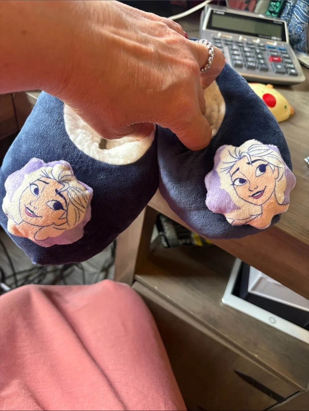 Disney Navy and Purple Elsa Plush Slip-On Slippers for Kids
